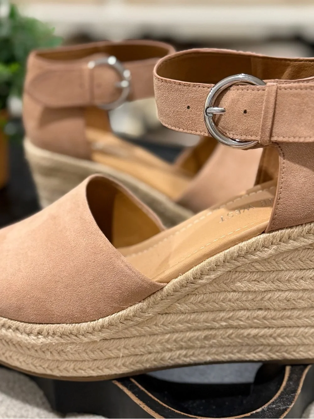 Nine West Tan Suede Espadrille Platform Wedge Sandals with Ankle Buckle - Picture 8 of 11